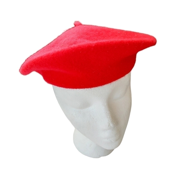 Vintage Wool Beret Bright Christmas Red Brown Beanie Cap Hat Preppy Hipster - Picture 6 of 11